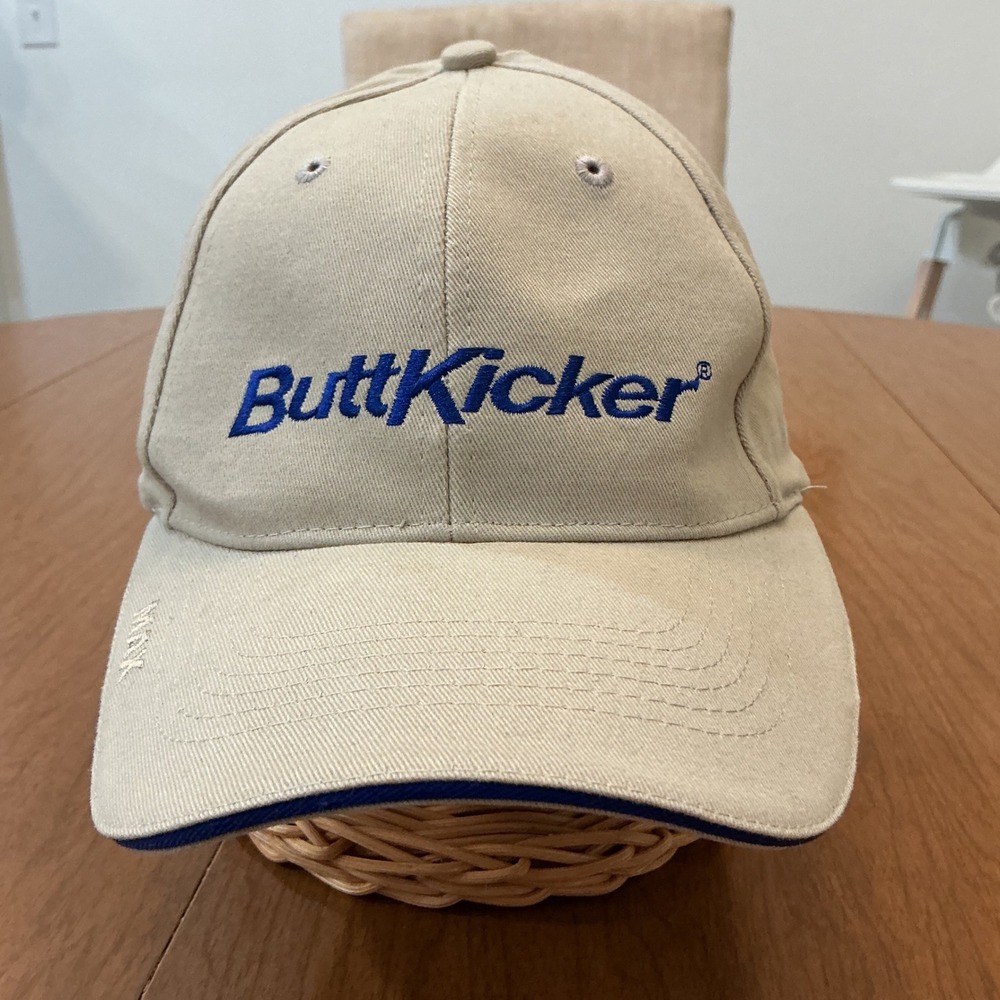 ButtKicker Guitammer Audio Baseball Cap Men OSFA Tan Blue Funny Dad Tech
